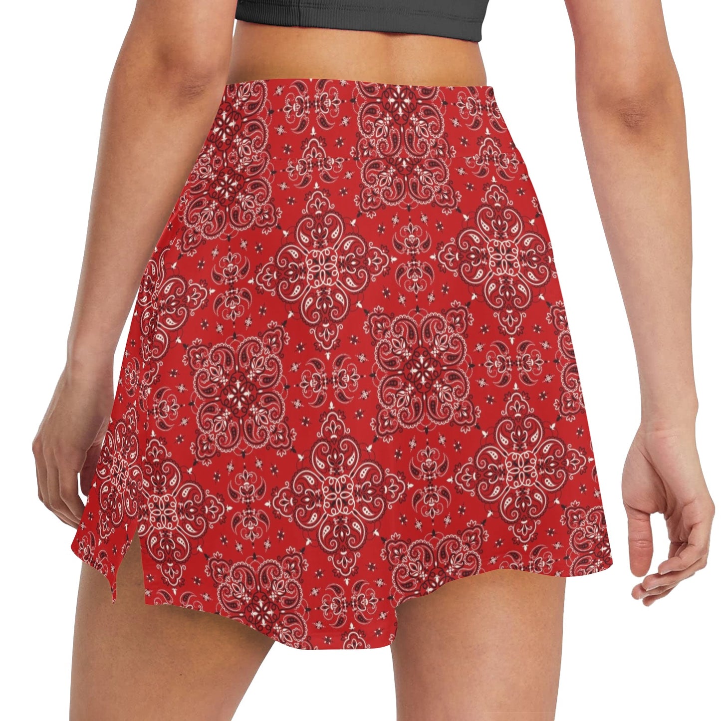 Bandana Red Pattern Print Design LKS3010 Women's Golf Skirt with Pocket