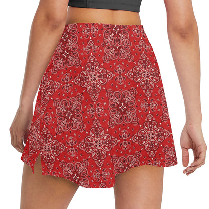 Bandana Red Pattern Print Design LKS3010 17" Golf & Pickleball Skort with Pockets