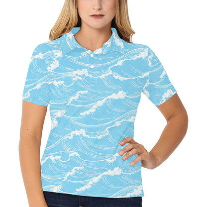 Ocean Wave Pattern Print Design A01 Women's Polo Shirt
