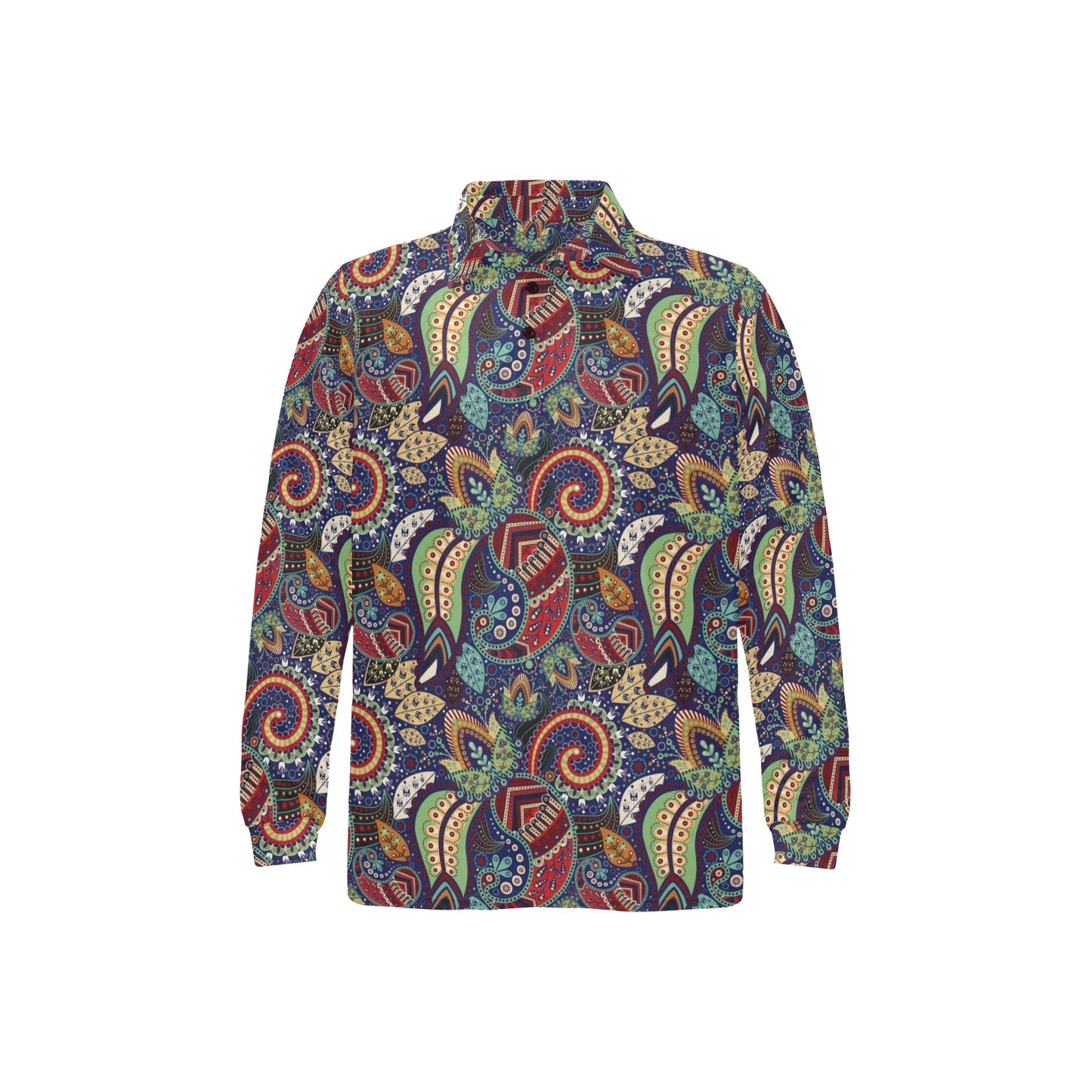 Paisley Boho Pattern Print Design A03 Long Sleeve Polo Shirt For Men's