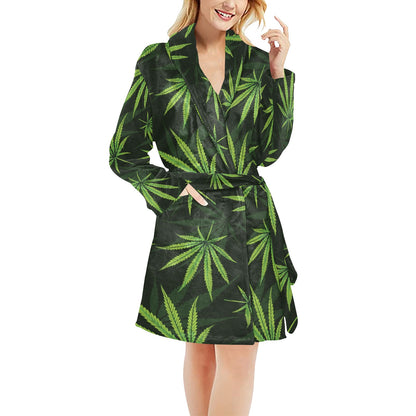 Pot Leaf Pattern Print Design A03 Women's Fleece Robe