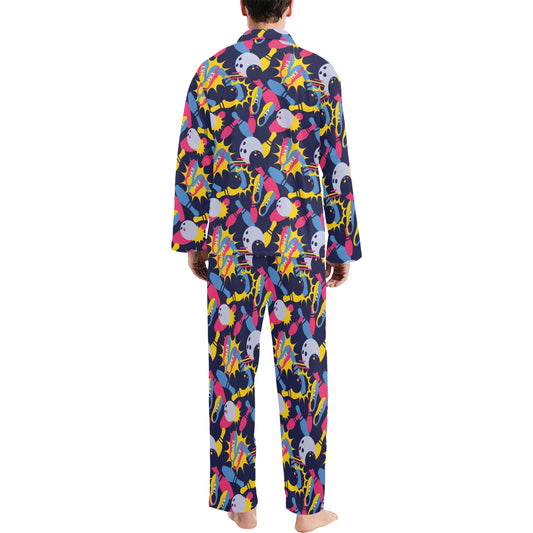Bowling Pattern Print Design 02 Men's Long Pajama Set