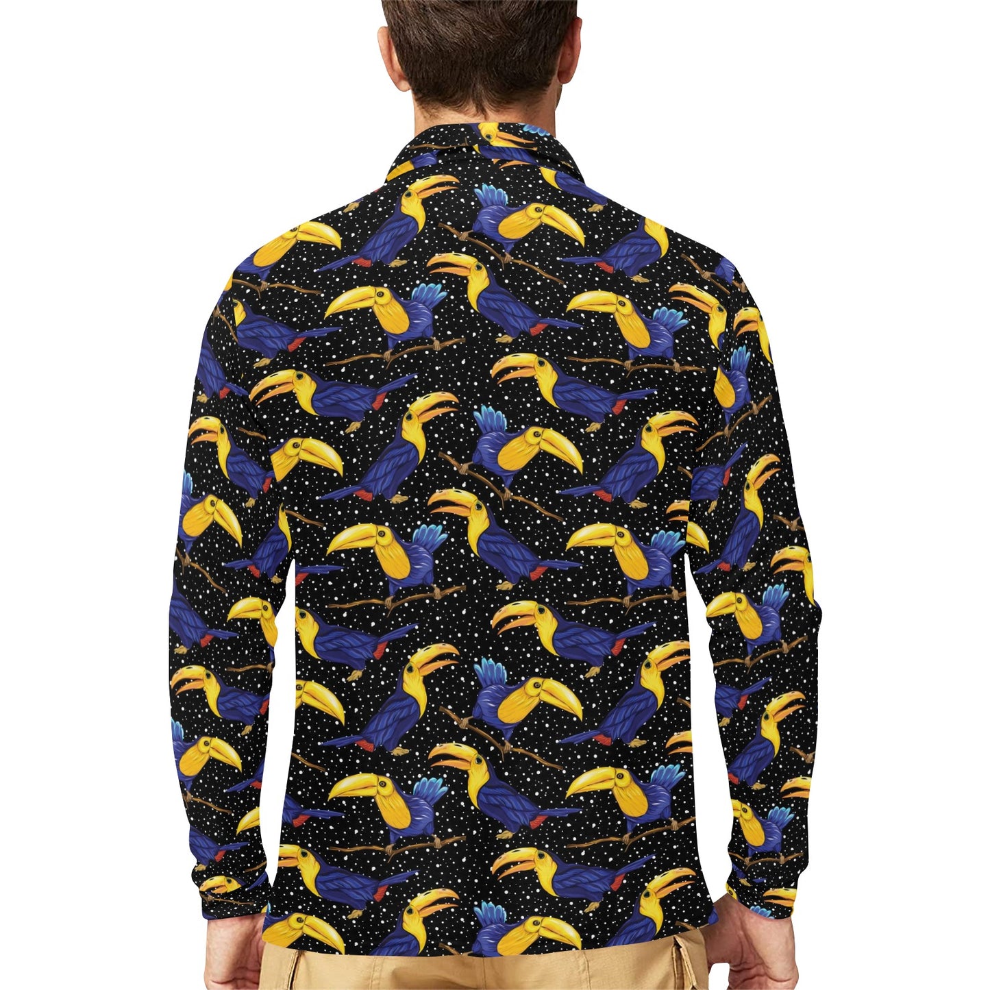 Toucan Print Design LKS307 Long Sleeve Polo Shirt For Men's