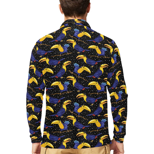 Toucan Print Design LKS307 Long Sleeve Polo Shirt For Men's