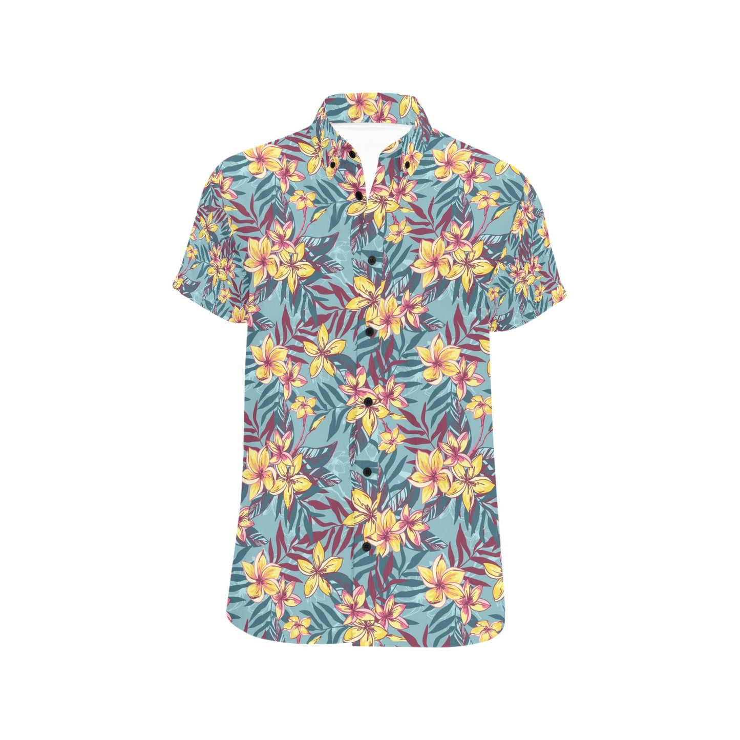 Summer Floral Print Design LKS304 Men Short Sleeve Button Up Shirt