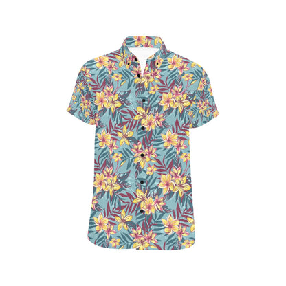 Summer Floral Print Design LKS304 Men Short Sleeve Button Up Shirt