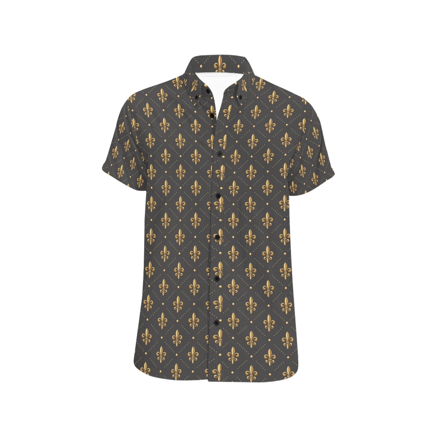 Fleur De Lis Print Design LKS402 Men Short Sleeve Button Up Shirt