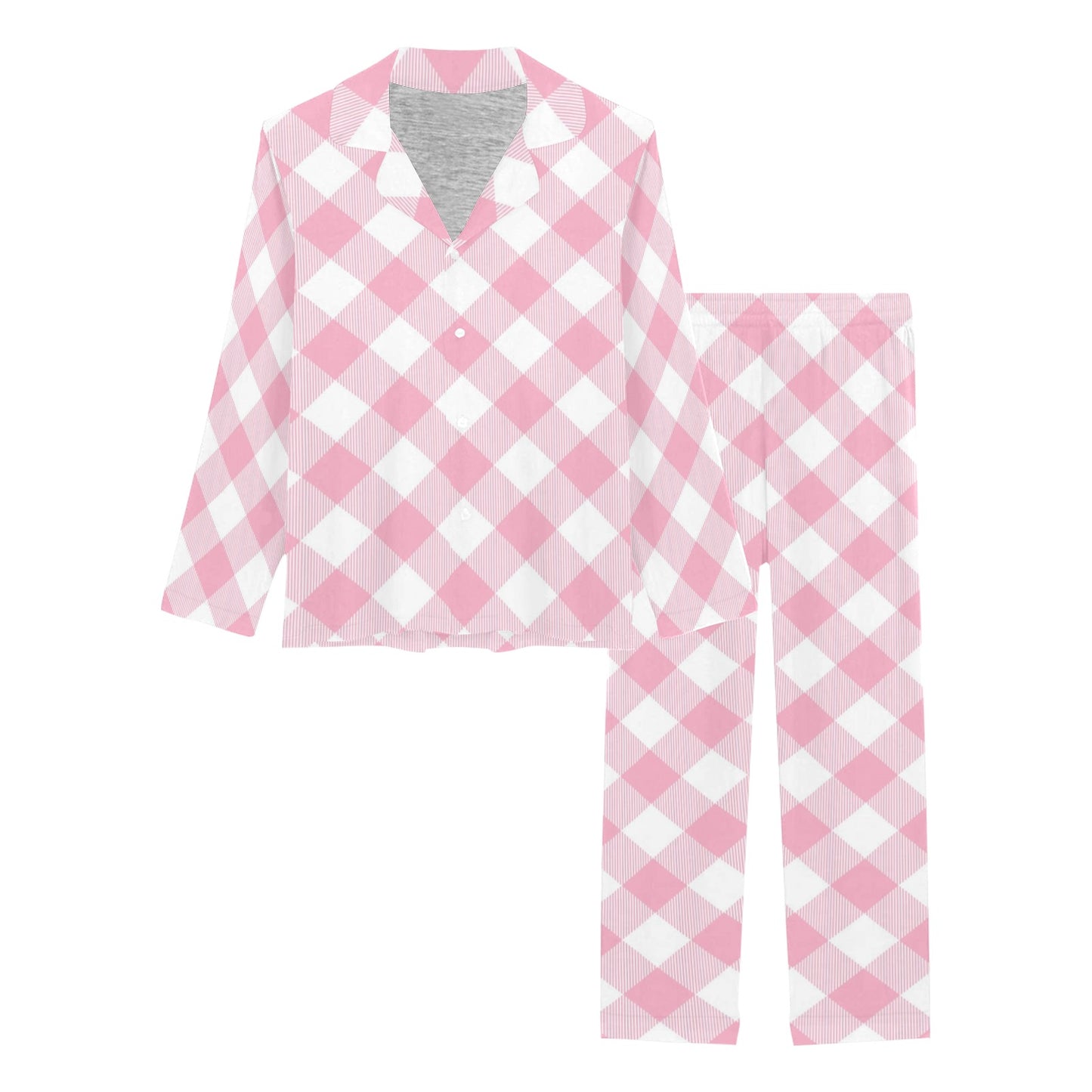 Gingham Pink Pattern Print Design 02 Women's Long Pajama Set