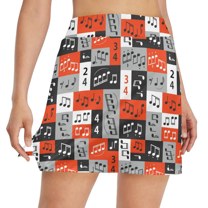 Music Note Design Themed Print 17" Golf & Pickleball Skort with Pockets