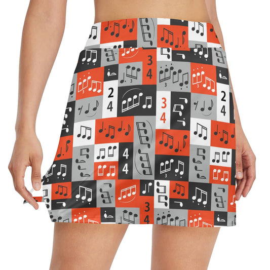Music Note Design Themed Print 17" Golf & Pickleball Skort with Pockets