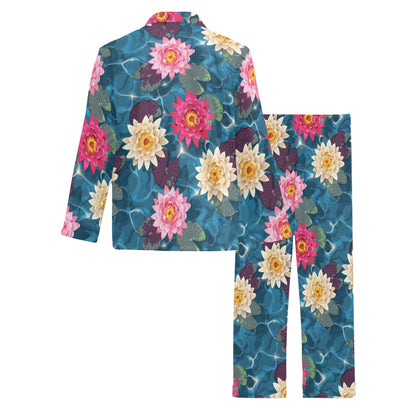 Water Lily Pattern Print Design WL05 Men's Long Pajama Set