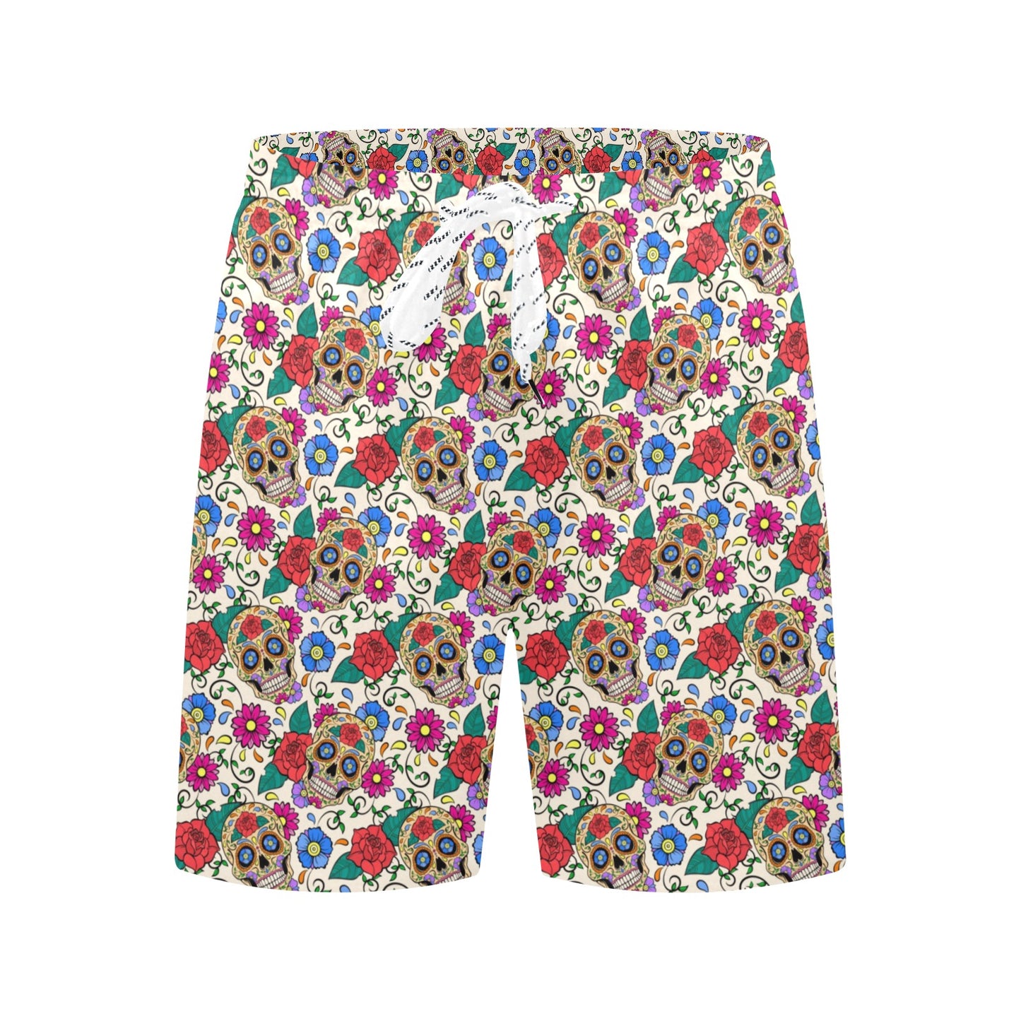 Sugar Skull Colorful Themed Print Men's Swim Trunks Beach Shorts
