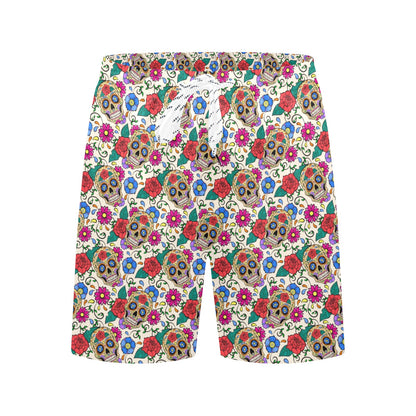 Sugar Skull Colorful Themed Print Men's Swim Trunks Beach Shorts