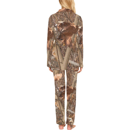 Camo Realistic Tree Forest Autumn Print Women's Long Pajama Set