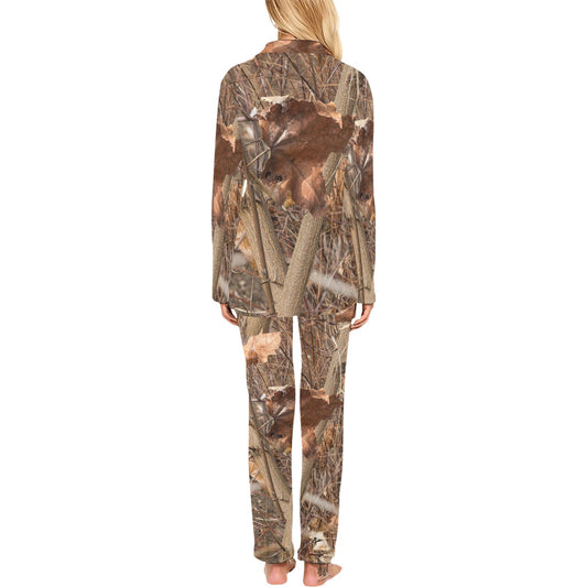 Camo Realistic Tree Forest Autumn Print Women's Long Pajama Set