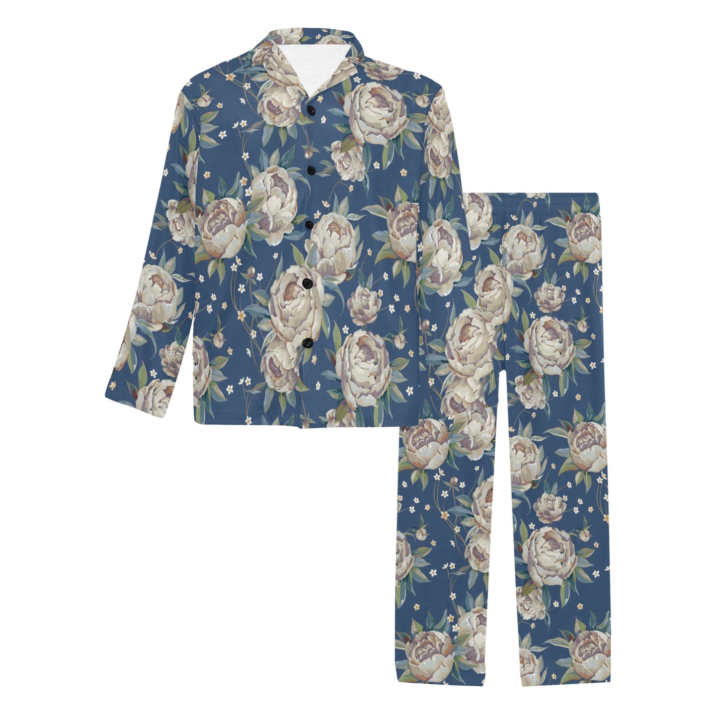 Peony Pattern Print Design A03 Men's Long Pajama Set