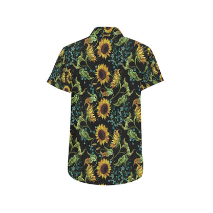 Sunflower Print Design LKS308 Men Short Sleeve Button Up Shirt
