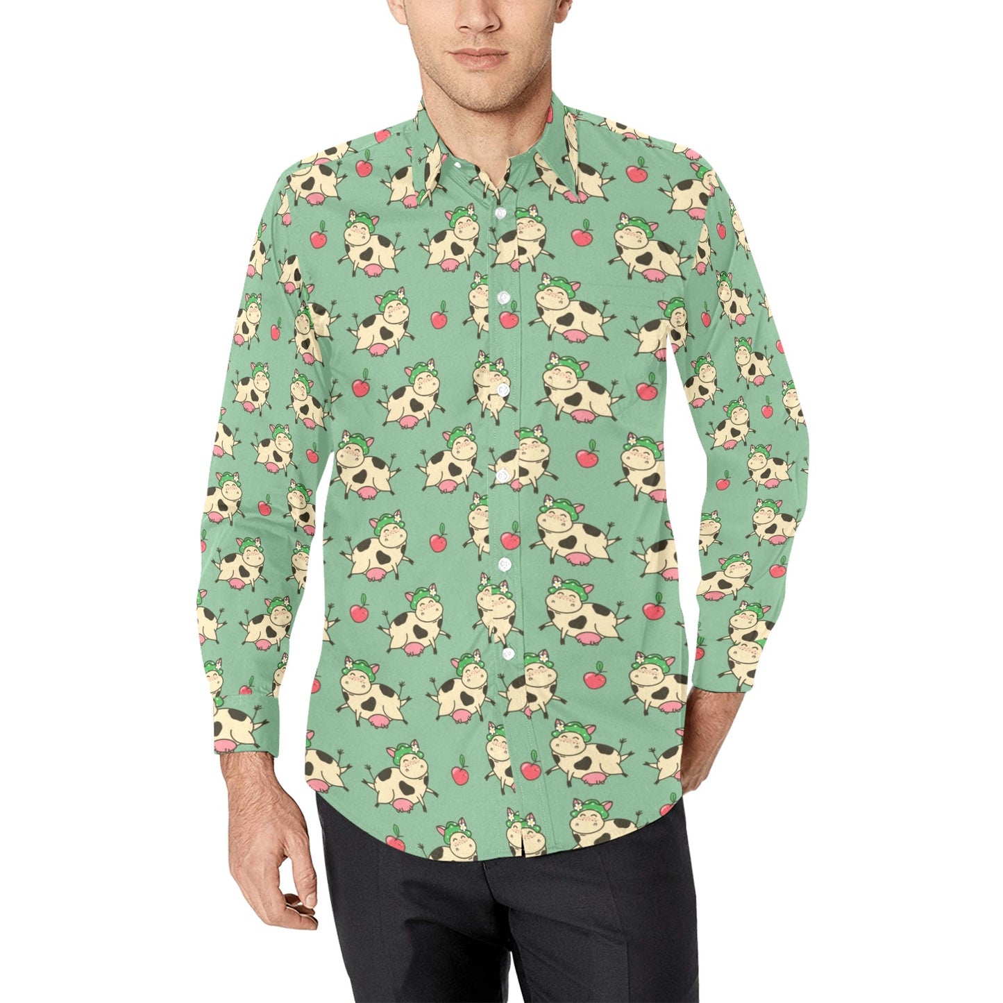 Cattle Print Design LKS402 Men's Long Sleeve Dress Shirt