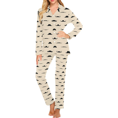 Mustache Pattern Print Design A03 Women's Long Pajama Set