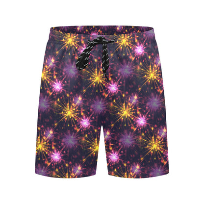 Firework Print Design LKS303 Men's Swim Trunks Beach Shorts