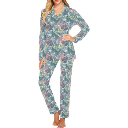 Butterfly Pattern Print Design 01 Women's Long Pajama Set