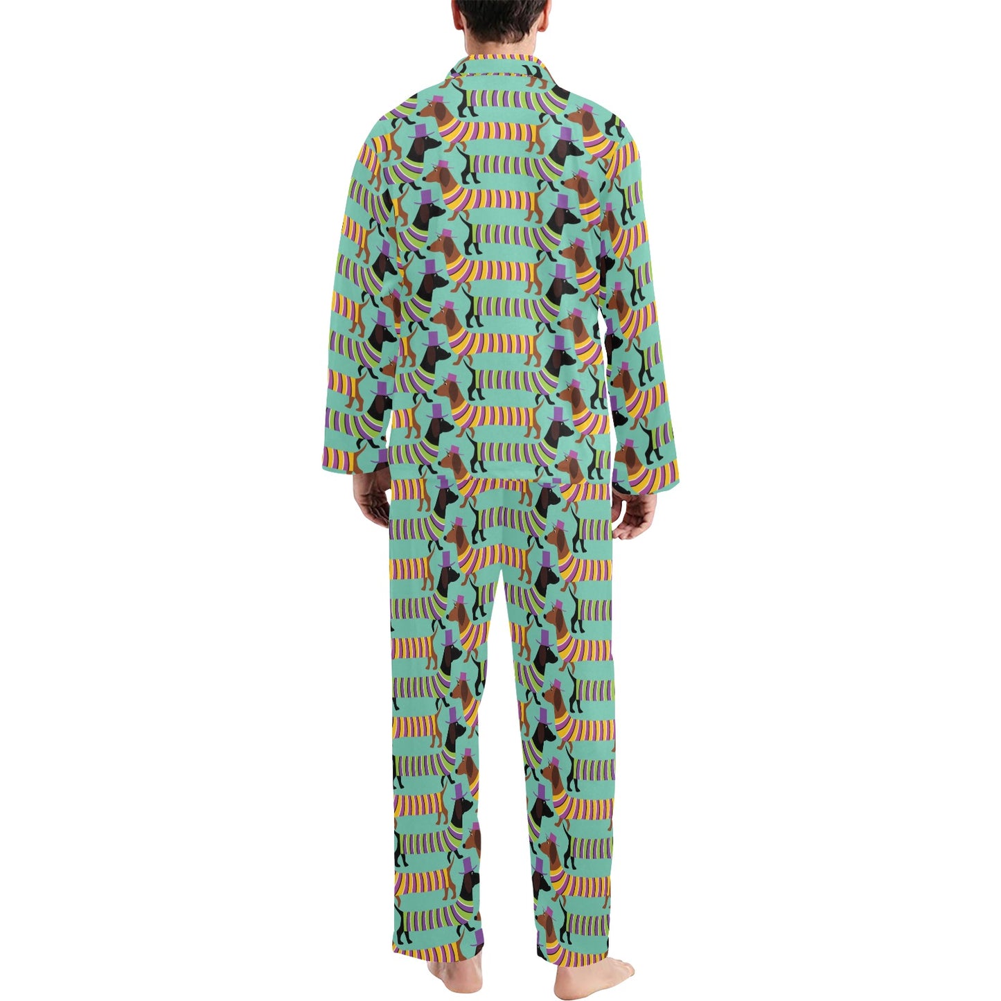 Dachshund Pattern Print Design 05 Men's Long Pajama Set