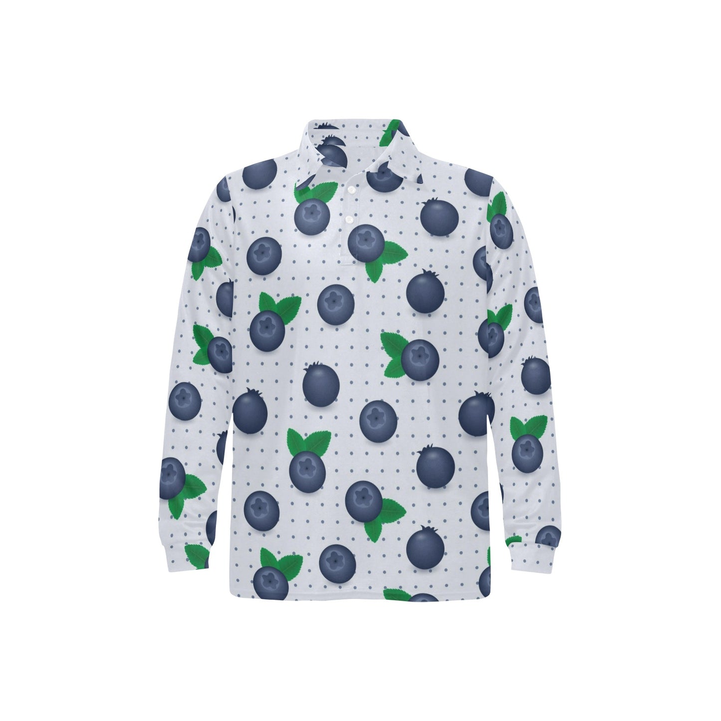 Blueberry Pattern Print Design BB02 Long Sleeve Polo Shirt For Men's
