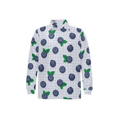 Blueberry Pattern Print Design BB02 Long Sleeve Polo Shirt For Men's