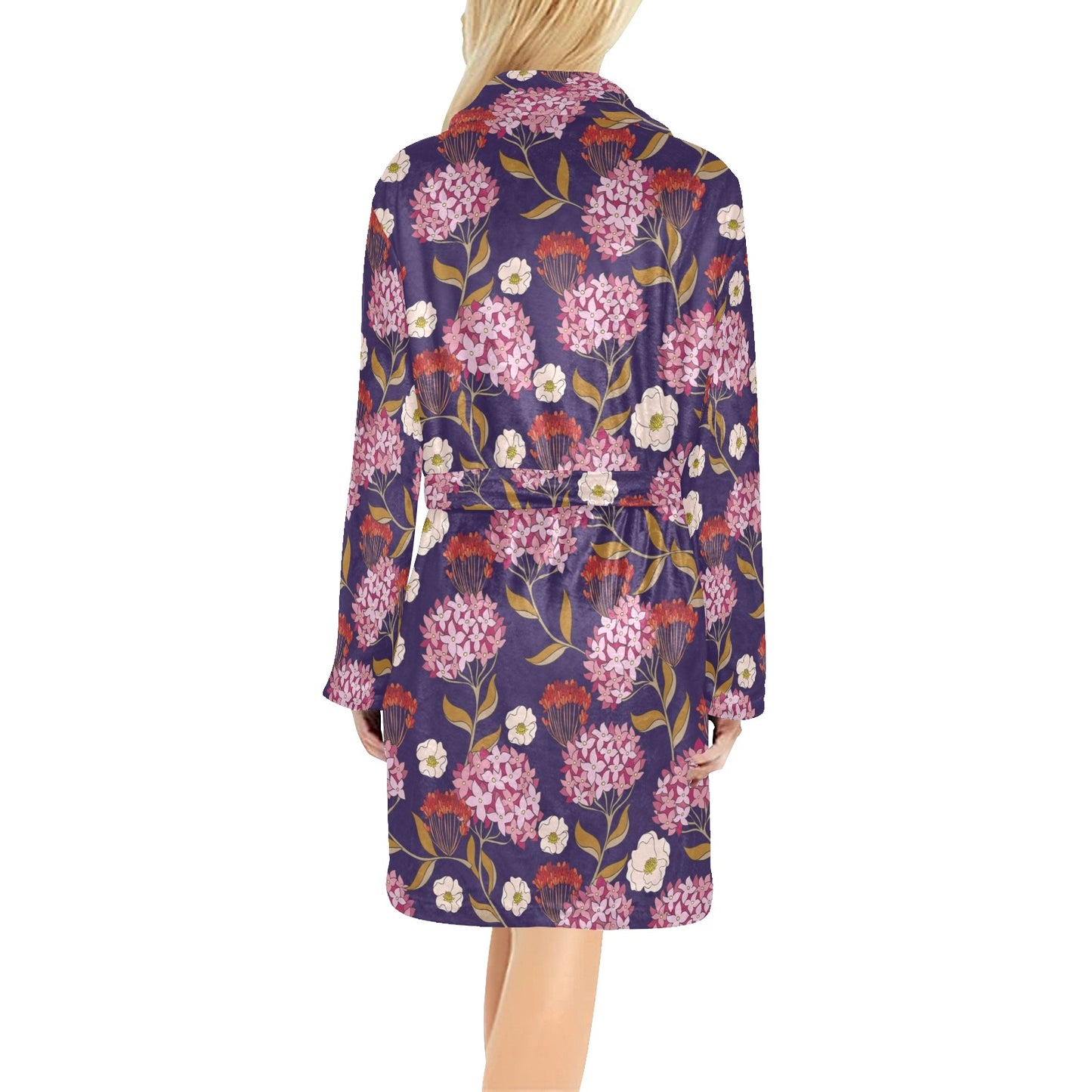 Hydrangea Pattern Print Design HD010 Women's Fleece Robe