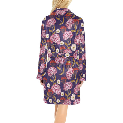 Hydrangea Pattern Print Design HD010 Women's Fleece Robe