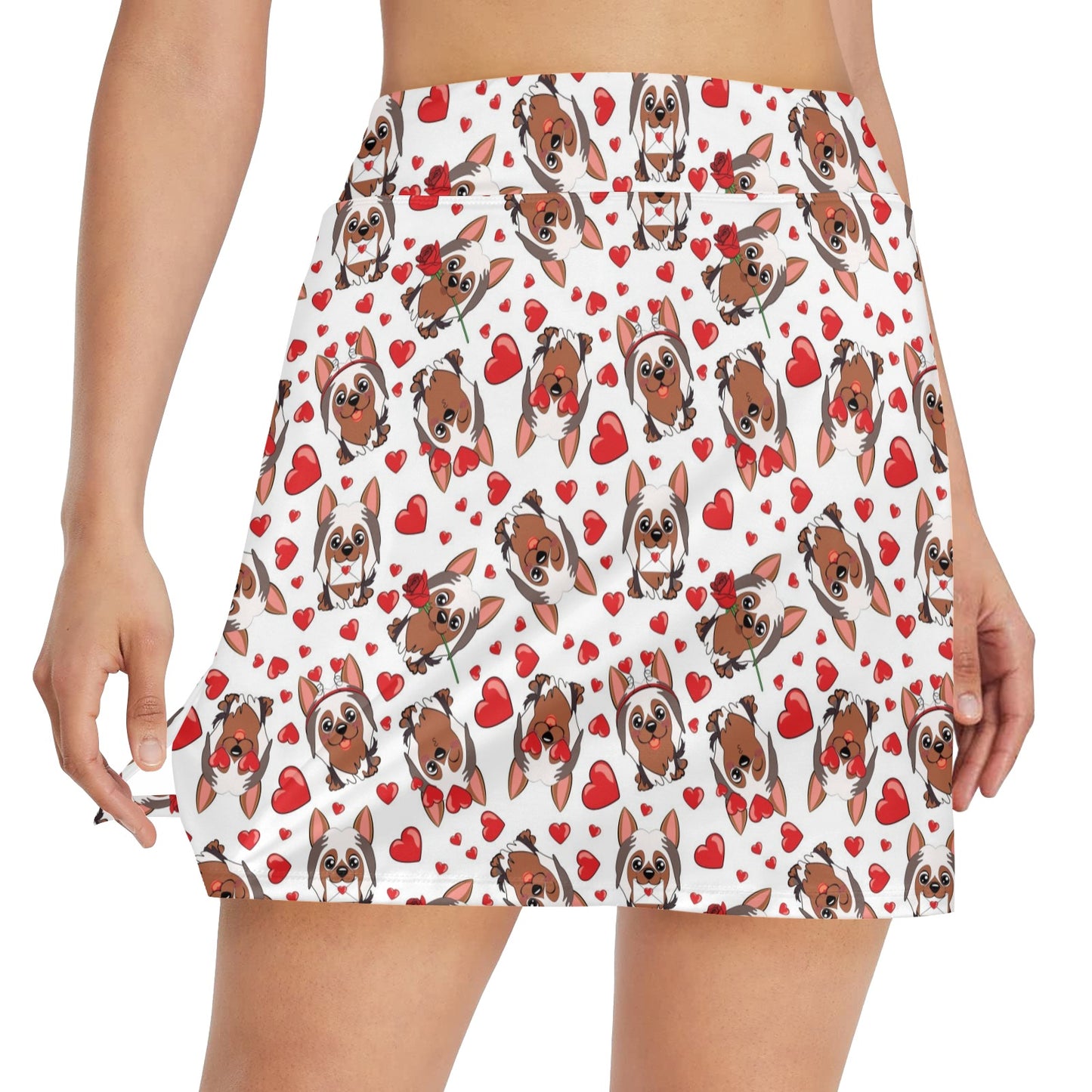 Silky Terriers Heart Print Design LKS302 17" Golf & Pickleball Skort with Pockets