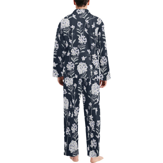 Hydrangea Pattern Print Design HD07 Men's Long Pajama Set