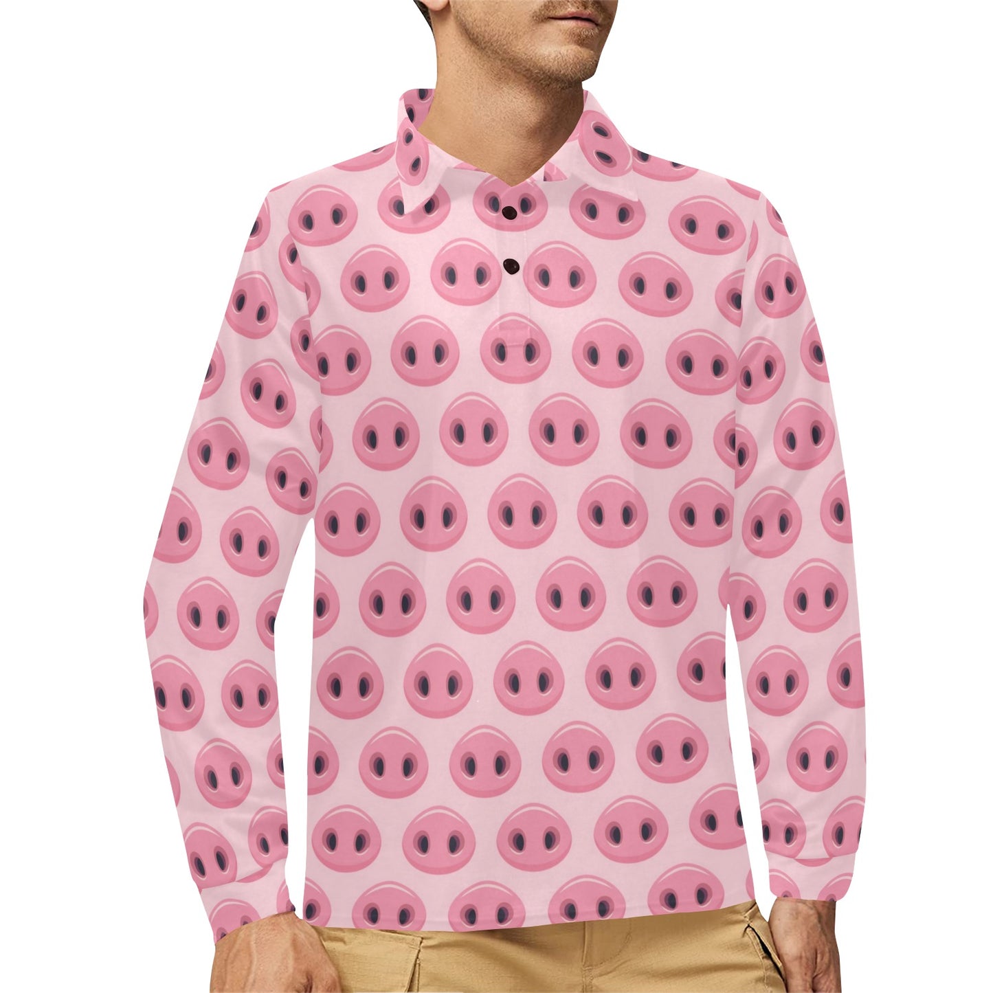 Pig Print Design LKS401 Long Sleeve Polo Shirt For Men's