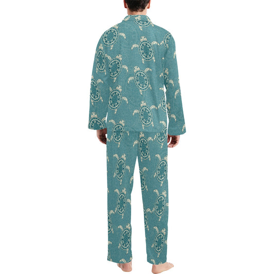 Sea Turtle Pattern Print Design T02 Men's Long Pajama Set