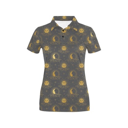 Sun Moon Print Design LKS305 Women's Polo Shirt
