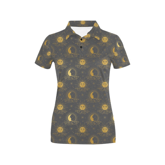 Sun Moon Print Design LKS305 Women's Polo Shirt