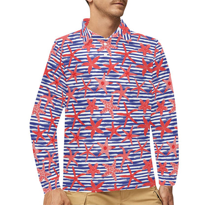Starfish Print Design LKS401 Long Sleeve Polo Shirt For Men's