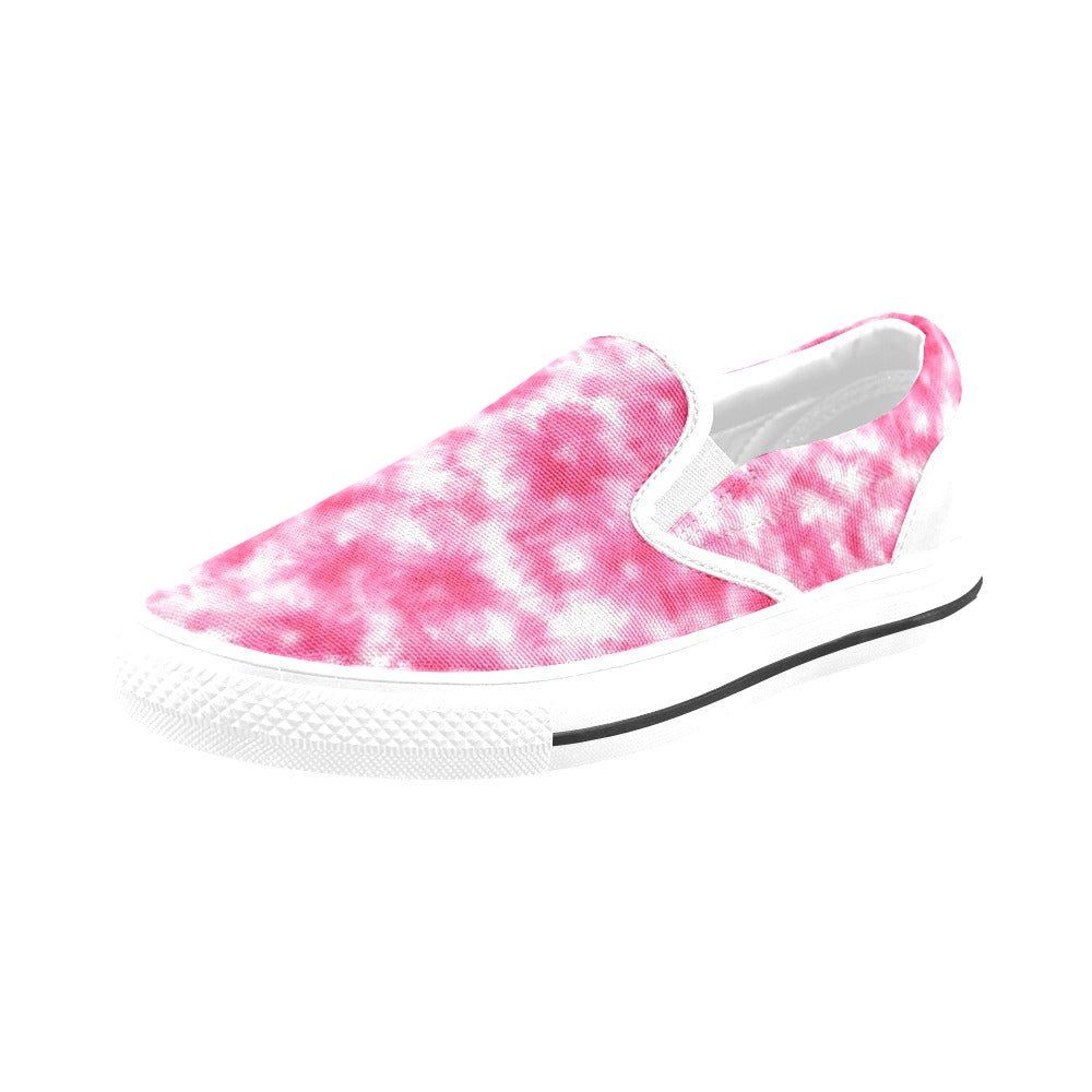 Tie Dye Pink Print Design LKS304 White Slip Ons Canvas Women's Shoes