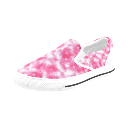 Tie Dye Pink Print Design LKS304 White Slip Ons Canvas Women's Shoes