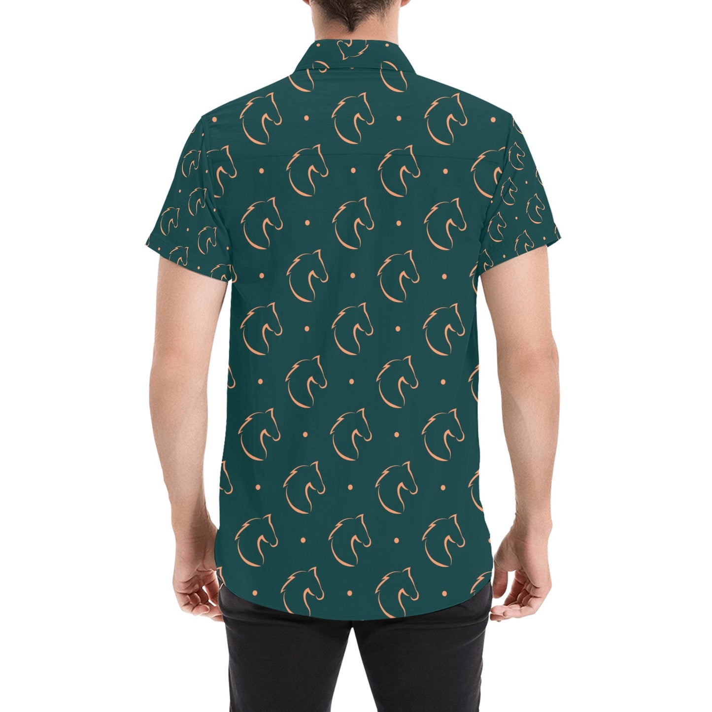 Horse Head Print Design LKS302 Men Short Sleeve Button Up Shirt