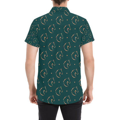 Horse Head Print Design LKS302 Men Short Sleeve Button Up Shirt