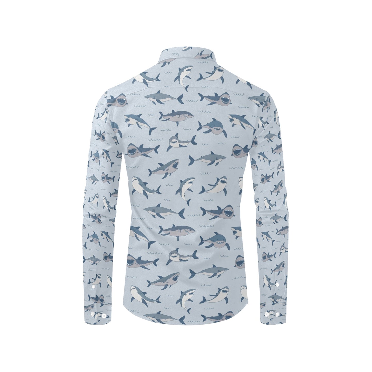 Shark Print Design LKS304 Men's Long Sleeve Dress Shirt