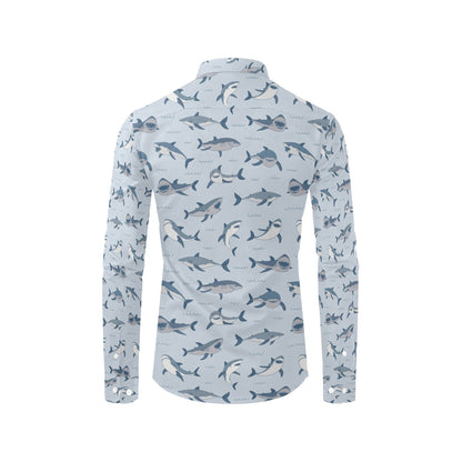 Shark Print Design LKS304 Men's Long Sleeve Dress Shirt