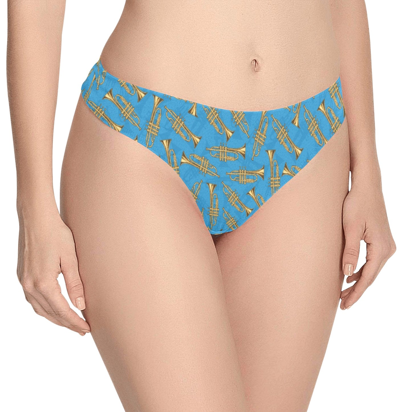 Trumpet Golden Pattern Themed Print Women's Thongs