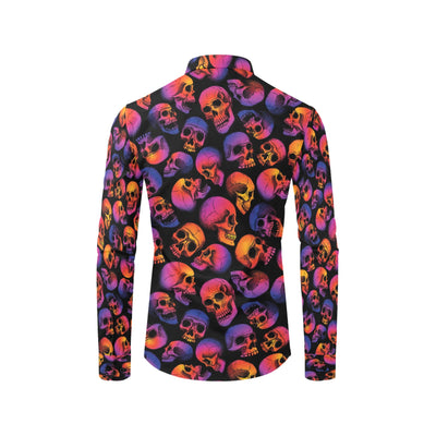 Skull Multicolor Print Design LKS3011 Men's Long Sleeve Dress Shirt