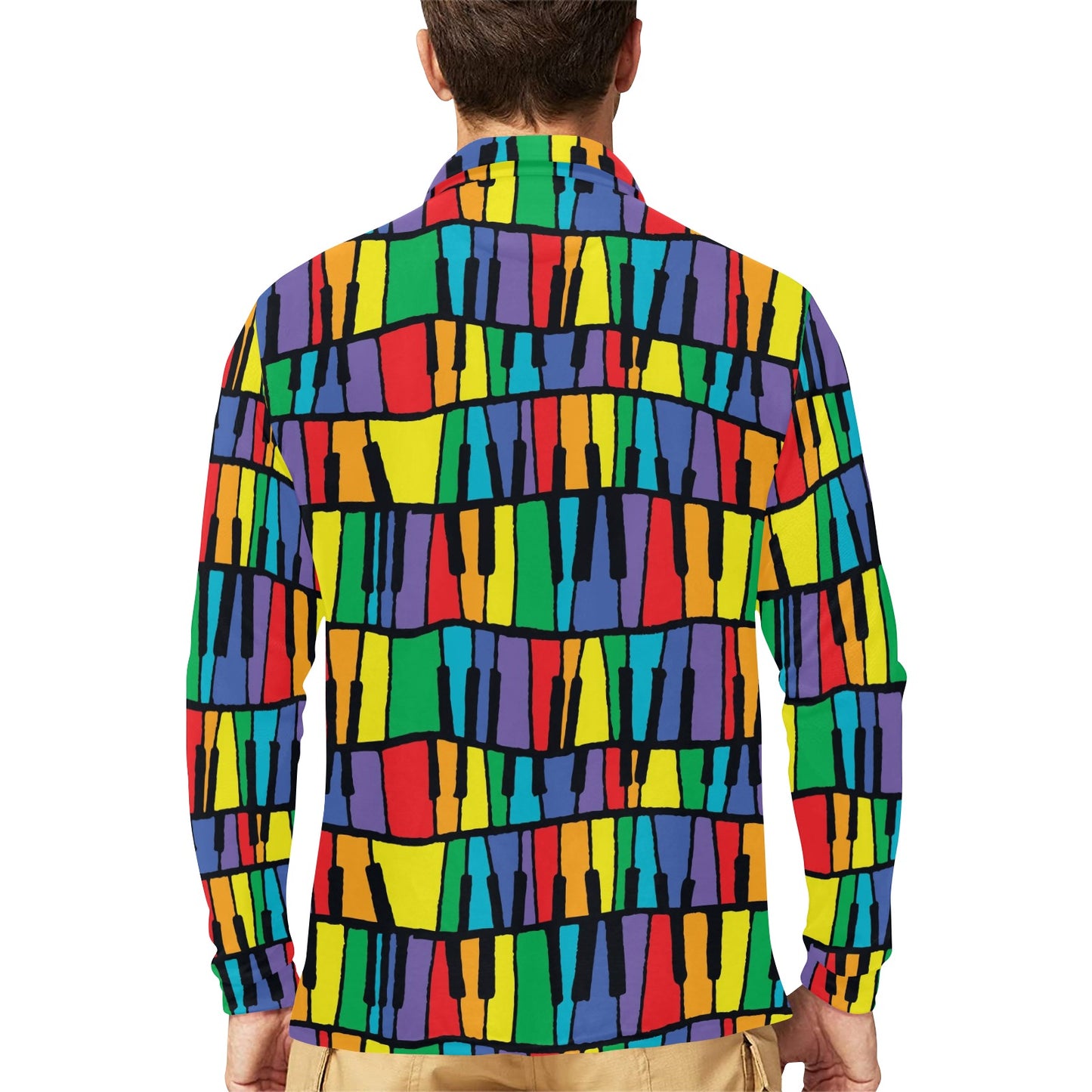 Piano Print Design LKS402 Long Sleeve Polo Shirt For Men's