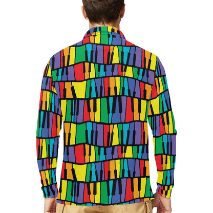 Piano Print Design LKS402 Long Sleeve Polo Shirt For Men's