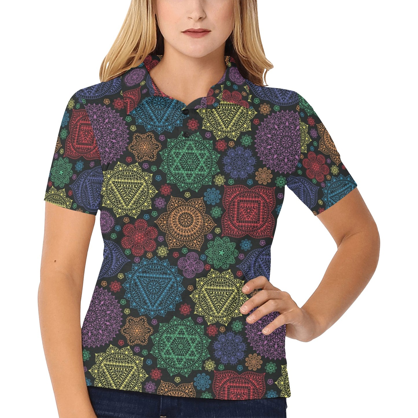 Chakra Mandala Print Pattern Women's Polo Shirt