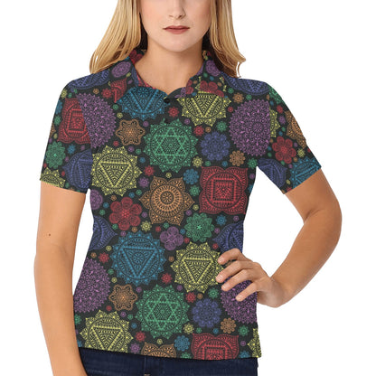 Chakra Mandala Print Pattern Women's Polo Shirt