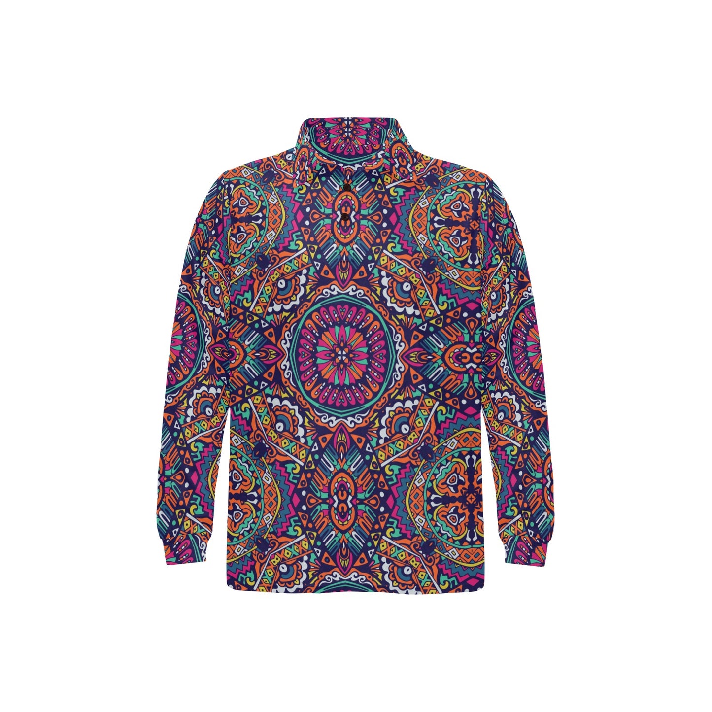 Boho Pattern Print Design 06 Long Sleeve Polo Shirt For Men's